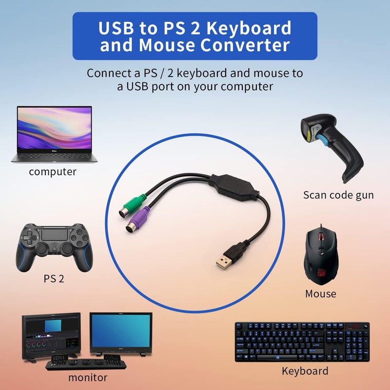 DaFuRui PS/2 to USB Adapter Cable, 4Pack PS2 Female to USB Male Converter Connector Adapter for PC Keyboard - Image 2